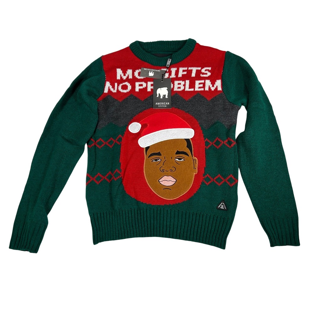 American Stitch Mo Gifts No Problem Biggie Smalls Ugly Christmas Sweater Small